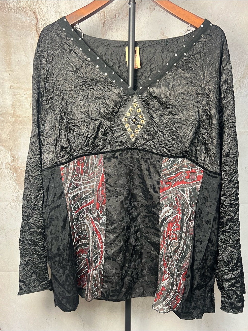 Faded Glory Plus 22W/24W Black Y2K Boho Embellished Tunic Top